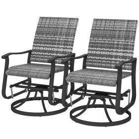 Wicker Rattan Swivel Patio Glider Chair Set Of 2, Outdoor Glider Chair With Steel Frame, High Back, Gray