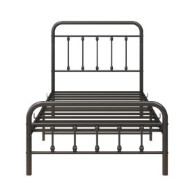 Metal Platform Bed Frame, Victorian Style HeadboardFootboard  Under Bed Storage  No Box Spring Needed Twin Size Black