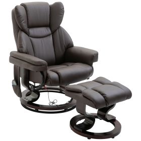 Massage Recliner Chair Brown With Ottoman 10-Point Vibrating Swivel For Bedroom & Living Room
