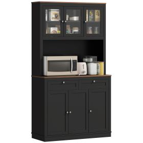 71 Kitchen Pantry Cabinet With Microwave Stand, Kitchen Hutch With 2 Drawers And Adjustable Shelves, Black