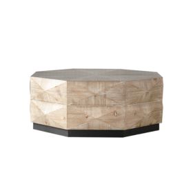 Octagon Coffee Table,38 Retro Style Wood Center Table With Three-Dimensional Embossed Pattern,Rustic Cocktail Table Center Large Circle Coffee Table F