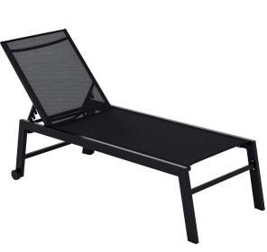 Chaise Lounge Chair Black With Wheels Adjustable Backrest Breathable For Sunbathing Patio