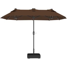 Double-sided Outdoor Patio Umbrella With Solar Lights And Base, Dining Table Umbrella Push Button Tilt, Coffee