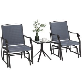 3 Piece Outdoor Glider Chair With Coffee Table And 2 Patio Chairs Supports Up To 352 Lbs For Backyard And Garden Gray