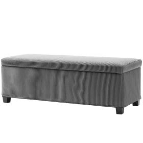 44 Inches Ottoman With Storage, Lid, Legs, Corduroy End Of Bed Bench For Living Room, Bedroom, Entryway, Gray
