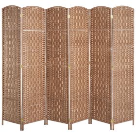 6 Panel Wicker Room Divider 6' Tall Privacy Screen Natural