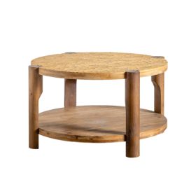 Round Coffee Table With Solid Wood For Living Room, 2-Tier Round Coffee Table With Storage Shelf, Mid Century Modern Coffee Table , Home Small Space,