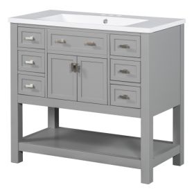 36'' Bathroom Vanity With Top Sink, Modern Mirror Cabinet With Towels Bar, Bathroom Storage Cabinet With 2 Soft Closing Doors And 6 Drawers, Single Si