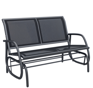 Outdoor Glider Rocking Chair For 2, Patio Bench Swing With Steel Frame, Ideal For Garden, Porch - Black