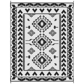 Reversible Outdoor Rug, Waterproof Plastic Straw With Carry Bag, 8 X 10, Black & White Rhombus Patchwork