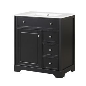 30  Bathroom Vanity With Sink Top, Bathroom Vanity Cabinet With Door And Two Drawers, MDF Boards, Solid Wood, One Package, Black