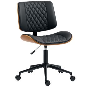 Home Office Chair No Arms With Wheels, PU Leather Desk Chair With Adjustable Height, 360 Swivel For Reading, Black
