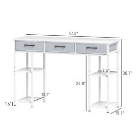 47 Small Computer Desk, Writing Desk With Fabric Drawers, Home Office Desk With Adjustable Shelves, White