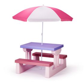 Kids Outdoor Table And Chair Sets With Removable Umbrella, Kids Picnic Table For Backyard Garden Patio, Pink & Purple