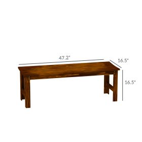 2-Seat Wood Garden Bench, Patio Bench Outdoor Bench With Slatted Seat, Backless Front Porch Bench For Park, Garden, Poolside, Deck, Carbonized