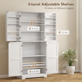 Farmhouse Kitchen Pantry, 72 Tall Pantry Cabinet With 4 Barn Doors, 4 Adjustable Shelves And 8 Door Shelves, White