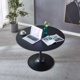 42.1 Black Tulip Table Mid-century Dining Table For 4-6 People With Round Mdf Table Top, Pedestal Dining Table, End Table Leisure Coffee Table