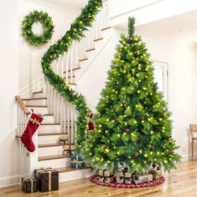 6FT Grass Green Christmas Tree, Large Branches Pine Tree, Pre-Lit Set With Tree  Garland & Wreath, Artificial Christmas With Pine Cones, Hinged Xmas T