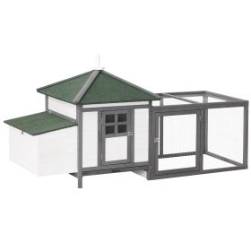 Wooden Chicken Coop 77 Inch With Weatherproof Roof Nesting Box Enclosed Run Removable Tray Outdoor Gray