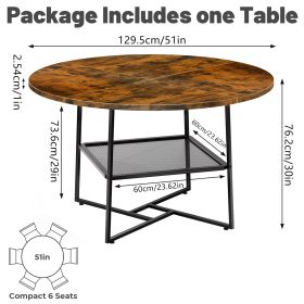 51  Round Dining Table For 4-6  Tiger Stripes-Black Wooden Dining Room Table With Storage Shelf Space Saving Circle Dinner Table With Metal Legs For K (Option: W13732793)