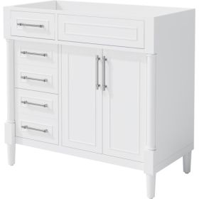 36'' Bathroom Vanity Without Sink, Freestanding Bathroom Storage Cabinet With 2 Drawers And A Tip-out Drawer, Solid Wood Frame Vanity Only, Height Adj (Color: White)
