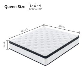 12 Inch Hybrid Mattress Individual Pocket Spring Memory Foam Knitted Cover CertiPUR-US White (Option: AL1101QUEEN)