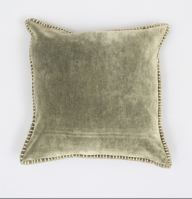 Stonewashed Cotton Velvet Throw Pillow With Decorative Handstiched Edges-19X19inch (Option: Olive)