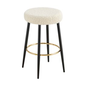Counter Height Bar Stools Set Of 2, PU Kitchen Stools Upholstered Dining Chair Stools 24 Inches Height With Golden Footrest For Kitchen Island Coffee (Option: Antique White)
