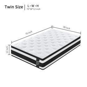 12 Inch Hybrid Mattress Individual Pocket Spring Breathable Memory Foam Knitted Cover CertiPUR-US (Option: AL2102 TWIN)