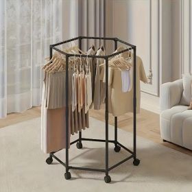 Space-saving Hexagonal Metal Clothes Hanger. Sturdy And Freestanding. Multi-arm Design. Suitable For Bedrooms, Dormitories, And Balconies. Holds A Wid (Color: Black)