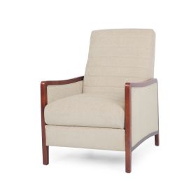 Mid Century Modern Fabric Channel   Wood Pushback Recliner (Option: Sand)