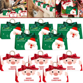 10 Pcs Christmas Candy Boxes With Ribbon And Wooden Ring Merry Christmas Santa Claus Pattern Cookie Goodie Box Cartoon Paper Treat Box For Christmas G (Option: Multi)