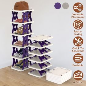 6 Tier Foldable Shoe Rack Vertical Shoe Organizer Narrow Shoe Rack For Small Spaces Space Saving Free Standing For Corner Entryway Hallway Bedroom 2 C (Color: Purple)