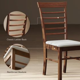 Wooden Dining Chairs Set Of 4, Farmhouse Upholstered Kitchen Chairs With Rubber Wood Frame, Dark Brown And Beige (Color: Beige)