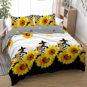 3 Pieces Black And White Background Sunflower Duvet Cover Set Yellow Flower Polyester Bedding Set For Adults Bedroom Decor Twin Full Queen King Size (Option: King-Yellow)