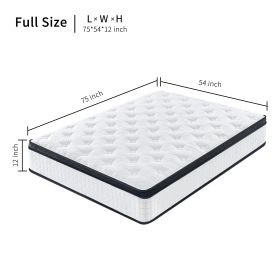 12 Inch Hybrid Mattress Individual Pocket Spring Memory Foam Knitted Cover CertiPUR-US White (Option: AL1101FULL)
