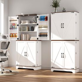 Tall Wooden Storage Cabinet With 4 Barn Doors, Adjustable Shelves And 12 Door Shelves 5-Tier Kitchen Pantry Storage Cabinet (Option: W13732798)