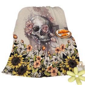 Rustic Skull Sunflower Flannel Fleece Blanket Floral Skull Flannel Soft Plush Throw Blanket Cozy Blankets For Bed Chair Car Sofa Couch Bedroom 75x100c (Option: 130cmx150cm-Multicolor)