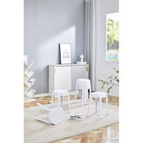 6 Pack Stackable Classroom Stools Plastic Stools Nesting Stools Colorful Round Stools Indoor Outdoor Flexible Seating Decorative Stools Chairs For Hom (Color: White)