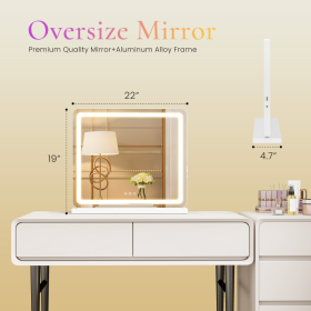 Vanity Mirror With Lights, LED Makeup Mirror With Dimmable 3 Color Modes, Touch Screen Control Vanity Based Mirror Desk Mirror Square White (Option: 19x22)