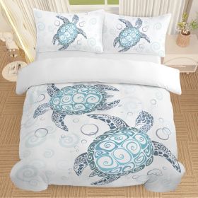 Sea Turtle Bedding Aqua Teal Blue Duvet Cover Sets Beach Turtle Bed Sets Ocean 3 Piece Turtle Themed Comforter Cover With 2 Pillowcases Twin Full Quee (Option: King-Blue)