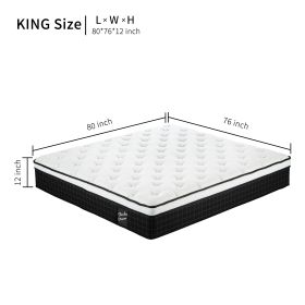 12 Inch Hybrid Mattress Individual Pocket Spring Memory Foam Cool Knitted Cover CertiPUR-US Black (Option: CL1101KING)