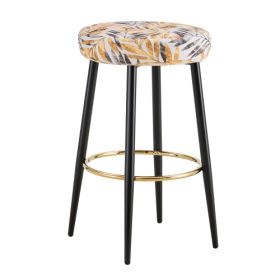 Counter Height Bar Stools Set Of 2, PU Kitchen Stools Upholstered Dining Chair Stools 24 Inches Height With Golden Footrest For Kitchen Island Coffee (Option: Golden Black)