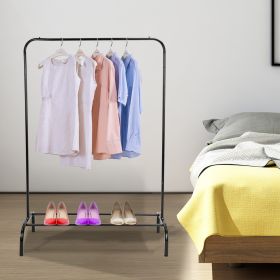1Pc 33lbs Loading Garment Racks Freestanding Clothing Racks Clothes Rack Stands Organizer With Bottom Shelf For Dormitory Home (Color: Black)