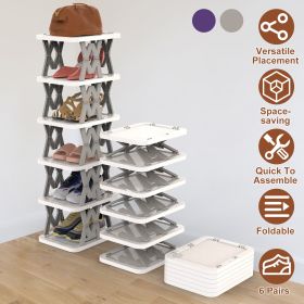 6 Tier Foldable Shoe Rack Vertical Shoe Organizer Narrow Shoe Rack For Small Spaces Space Saving Free Standing For Corner Entryway Hallway Bedroom 2 C (Color: Grey)
