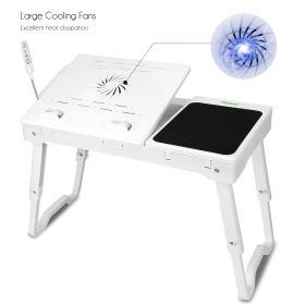 1Pc Foldable Laptop Table Bed Notebook Desk With Cooling Fan Mouse Board LED Light 4 USB Ports Breakfast Snacking Tray With Storage Groove For Home Of (Option: 1Pc White)