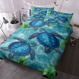 Sea Turtle Pattern Duvet Cover Set 3 Pieces King Size Soft Bedding Set With 2 Pilowcases With Zipper Closure For Home Bedroom For All Seasons (Option: Full-Green)