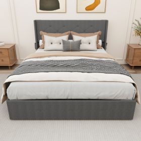 Queen Size Bed Frame With Storage - Lift Up Storage Bed With Modern Wingback Headboard, USB Ports (Option: Dark Gray)