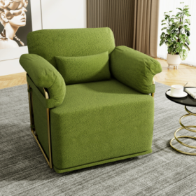 360 Degree Square Swivel Accent Sofa Chair,Fluffy Fabric Lounge Wide Upholstered Reading Chair With Gold Metal Legs, Comfortable Armchair For Living R (Color: Green)