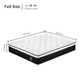 12 Inch Hybrid Mattress Individual Pocket Spring Memory Foam Cool Knitted Cover CertiPUR-US Black (Option: CL1101FULL)